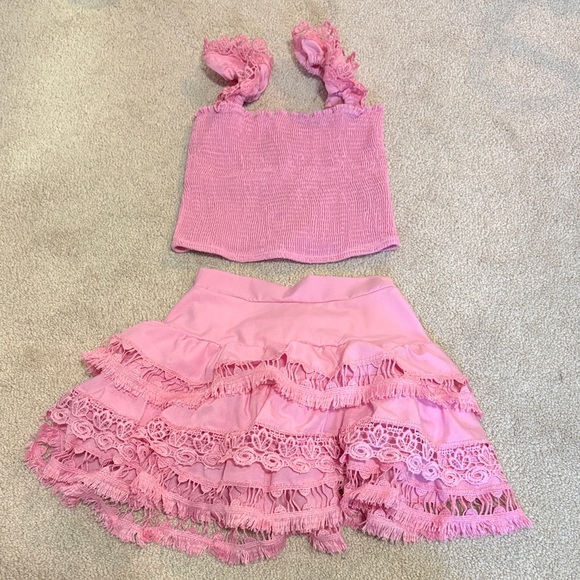 Peixoto Girls Pink Ruffled Two-Piece Set- Small 6/7